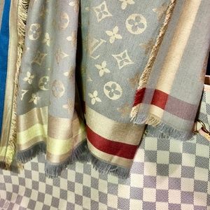 Gold and Tan Monogram Silk and Cashmere Scarf